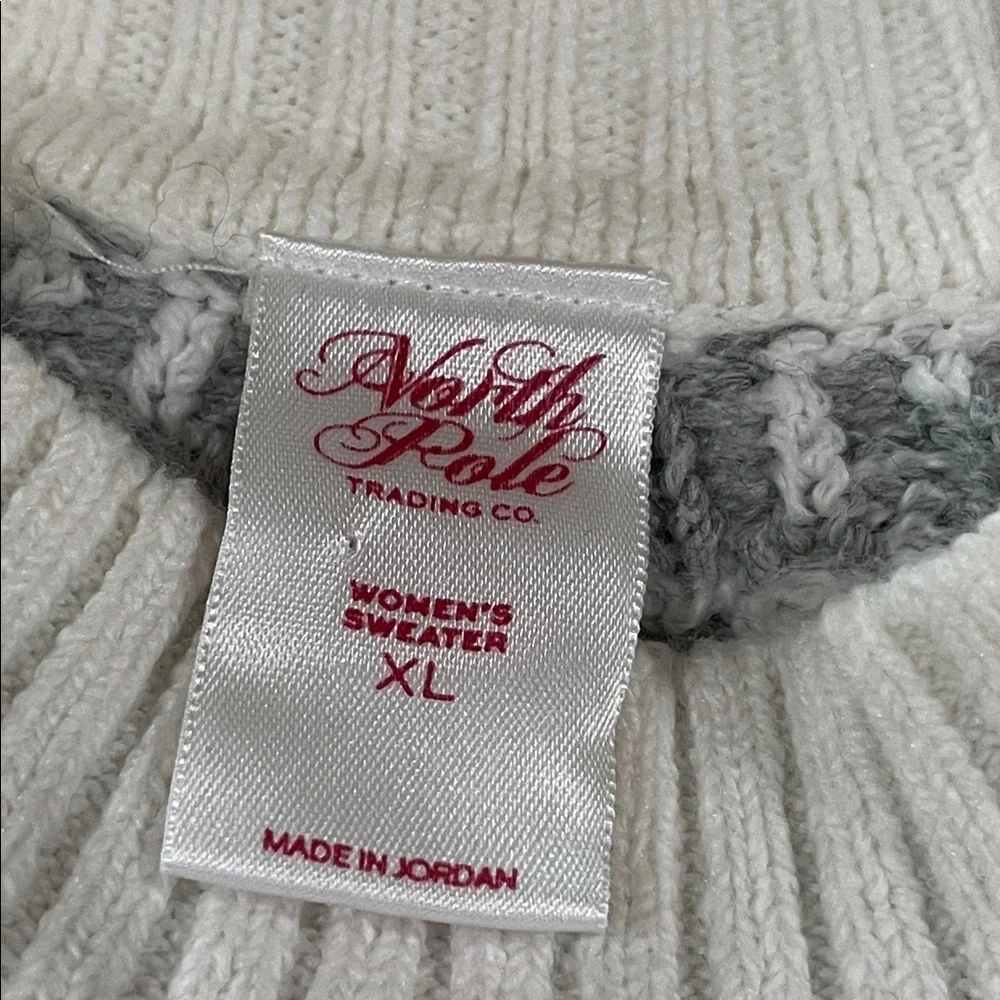 NORT POLE Cream Nordic Yoke Sweater with Gray & Tan Diamond Pattern WOMEN SZ XL